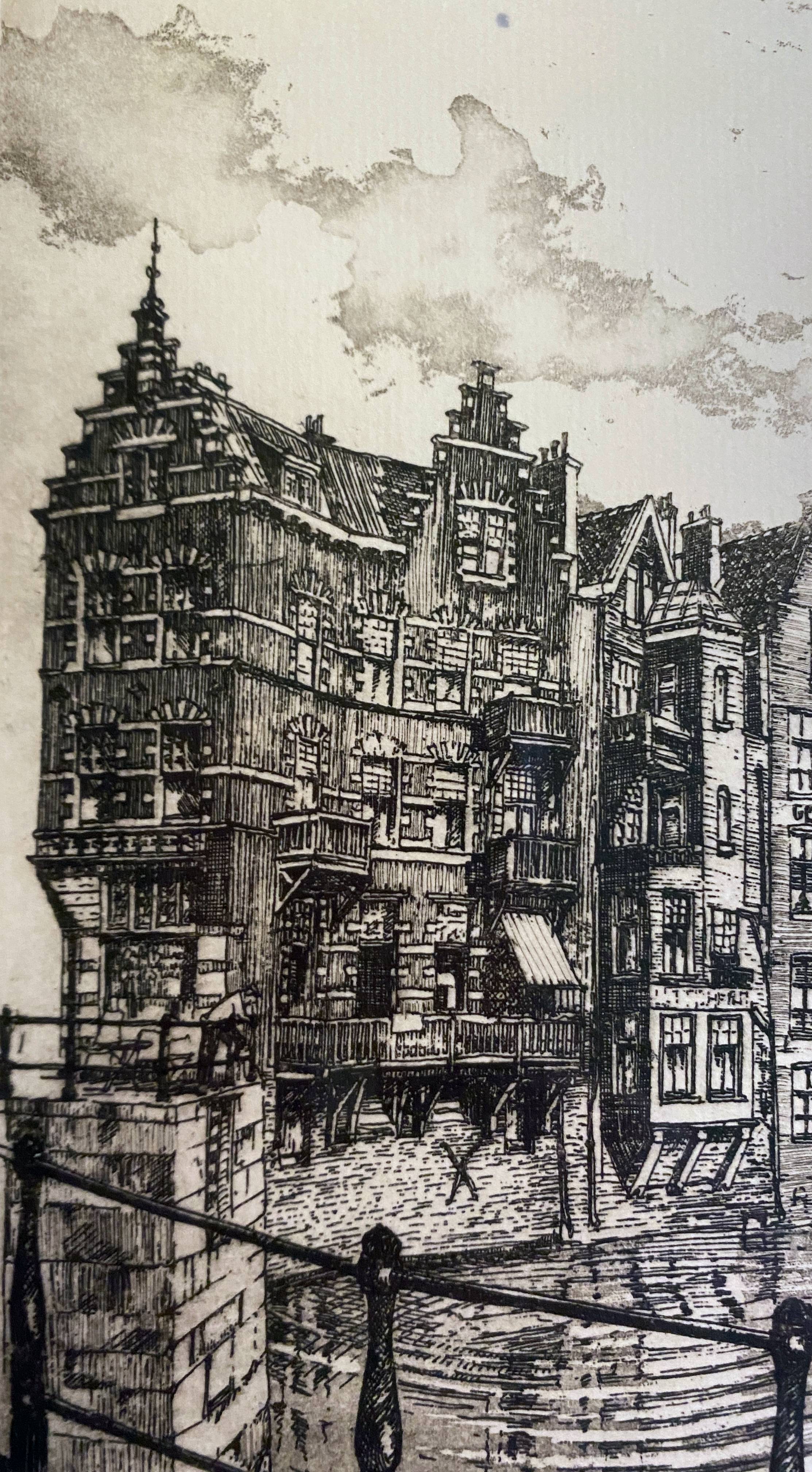 Engraving Rotterdam Delfshaven canal signed 28/250 + frame