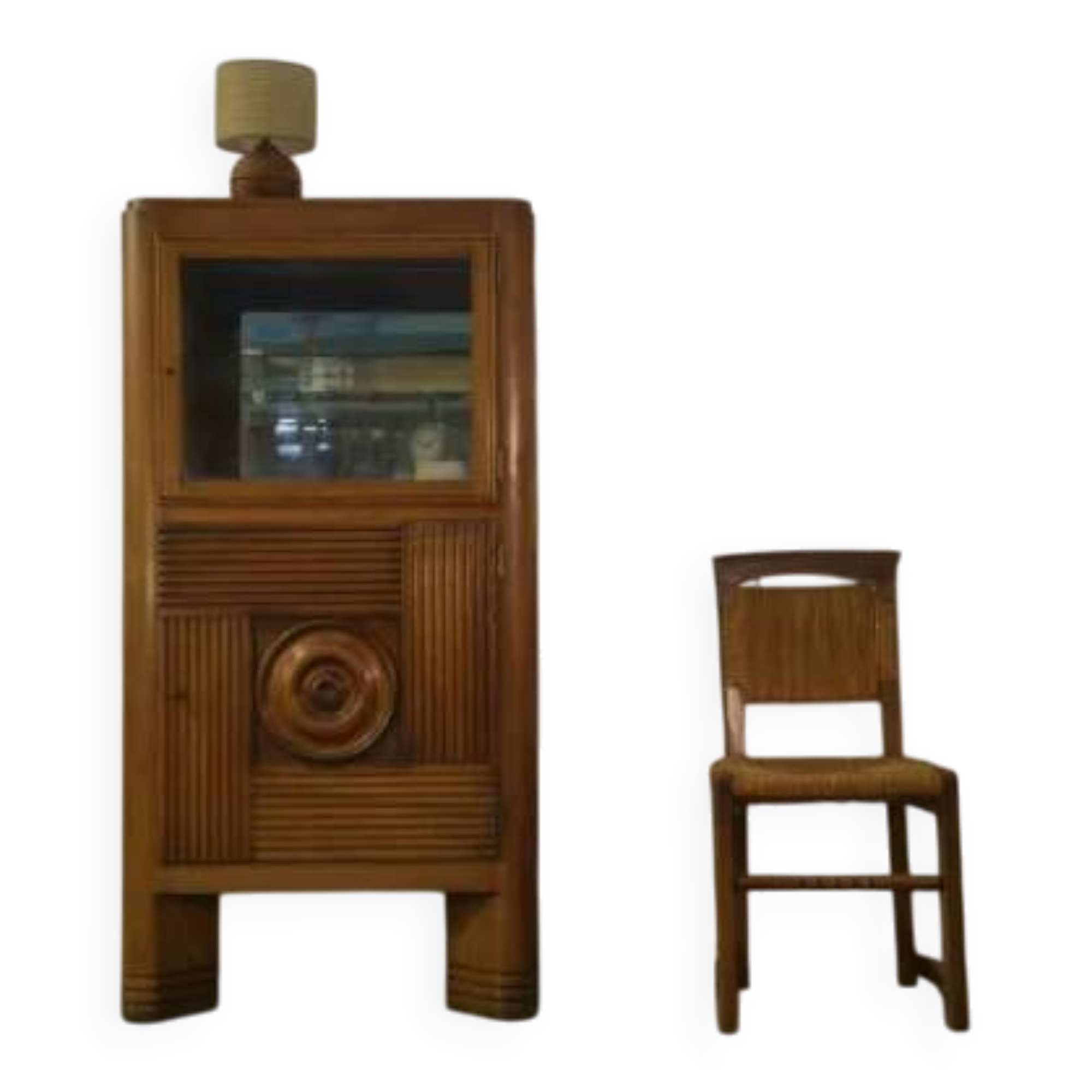 Solid oak display cabinet in the style of Charles Dudouyt, 1950s