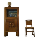 Solid oak display cabinet in the style of Charles Dudouyt, 1950s