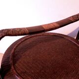 Antique basket in wood and rattan with 3 sections, 1900