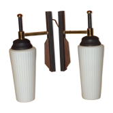 Pair wall lamps teak and brass 1960