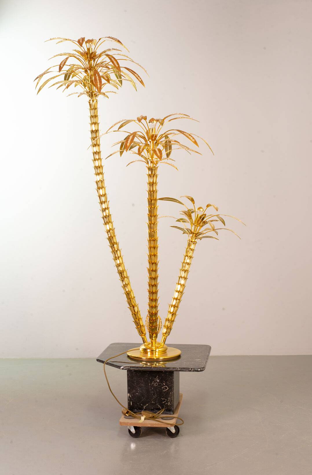 Exquisite Italian Golden Palm Tree Floor Lamp with 3 Sparkling Branches 70s