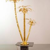 Exquisite Italian Golden Palm Tree Floor Lamp with 3 Sparkling Branches 70s