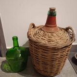 Wicker demijohn and small glass carboy