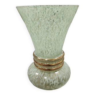 Green speckled glass vase from the 1950s