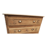 Old chest of drawers with three drawers in raw solid oak