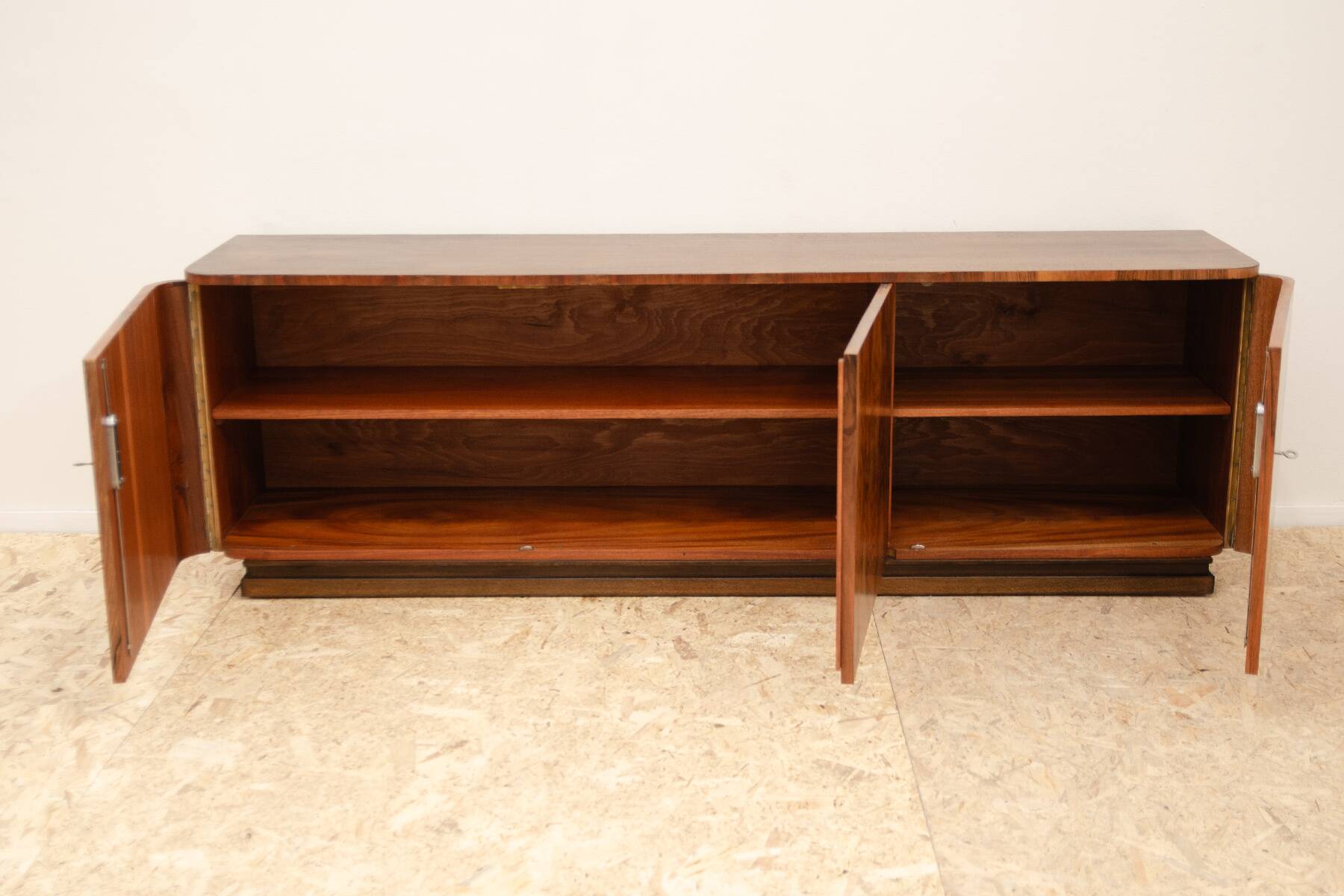 Fully renovated art deco walnut sideboard, 1930s, czechoslovakia