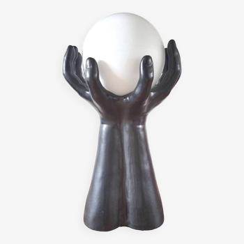 Grande lampe en céramique paire de mains design années 70