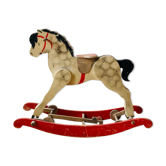Cheval en bois ancien à bascule et à roulettes
