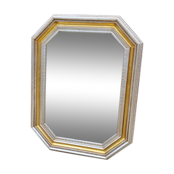 Octagonal mirror wood with frieze of oves, beveled mirror, 20s 66x86cm