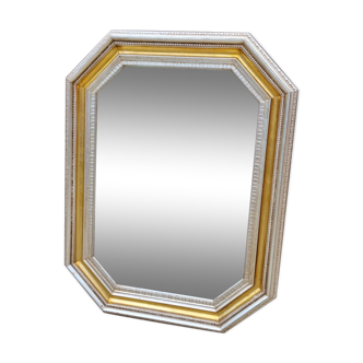 Octagonal mirror wood with frieze of oves, beveled mirror, 20s 66x86cm