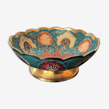 Small empty cup-pocket golden brass chiseled and painted oriental style