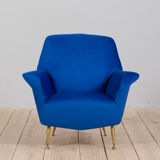 Italian vintage mid century modern blue velvet armchair 60