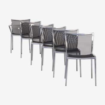 Aluminium & netwaeve dining chairs for Zanotta set/6, 1980s