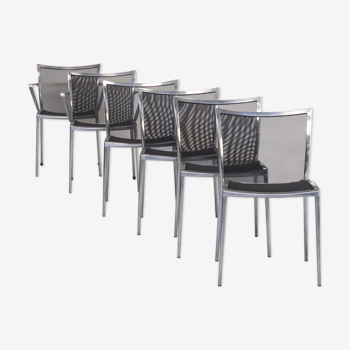 Chaises à manger en aluminium des années 80 et netwaeve pour l'ensemble Zanotta/6