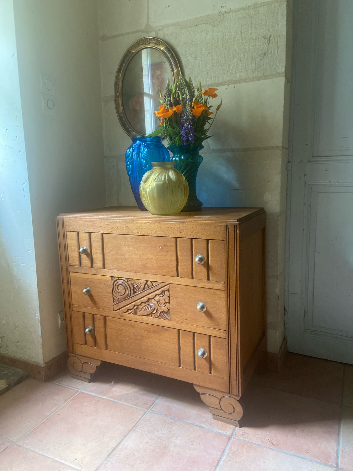 Commode art déco en chêne massif