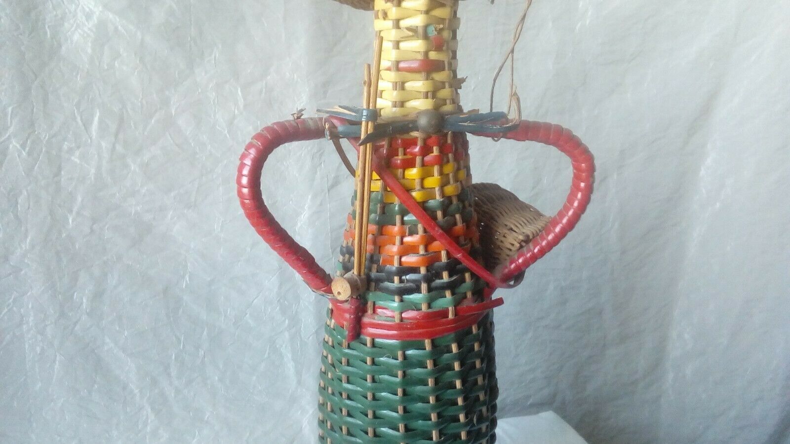 Bottle scoubidou and wicker years 1970 vintage