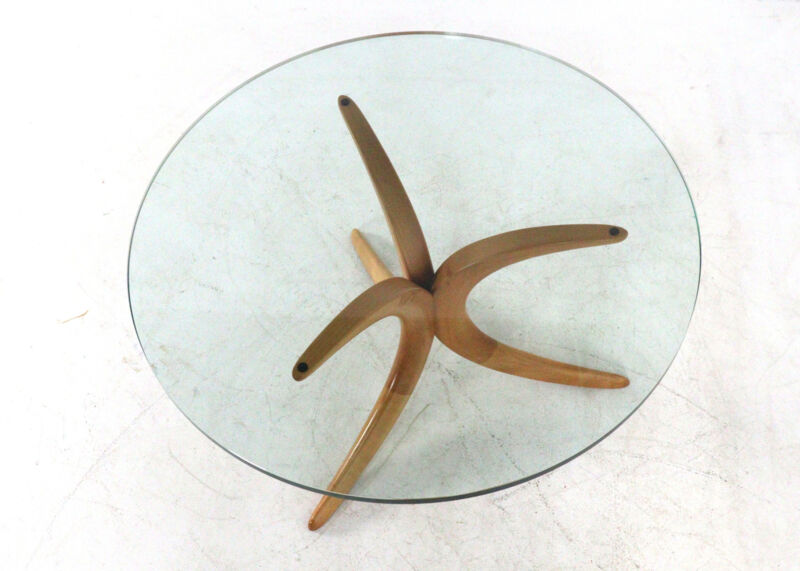 Alma möbel coffee table with boomerang legs and glass top