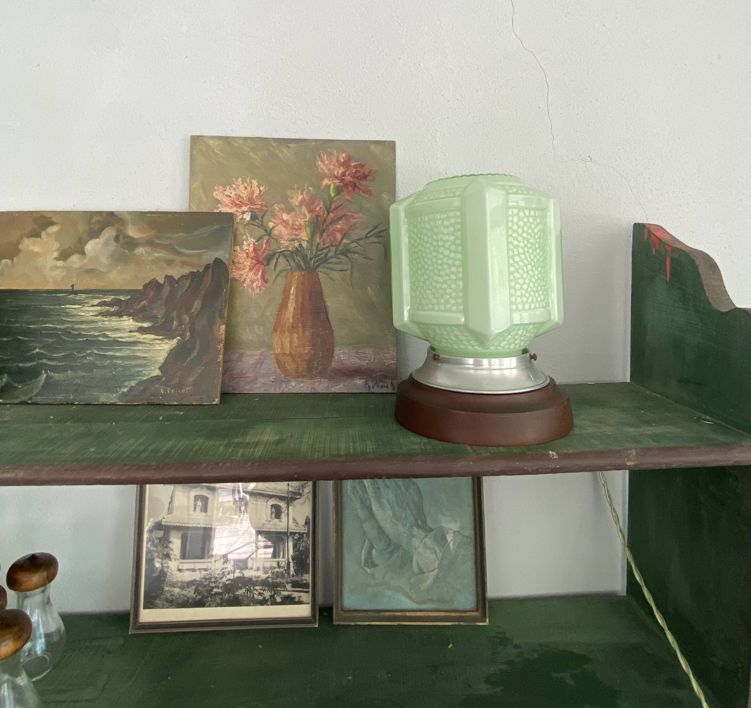 Painted glass lamp, fabric cable