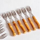 12 dessert forks and a pie server with bamboo handles, 60s