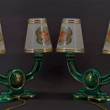Paire de lampes en faïence verte et dorée, circa 1940