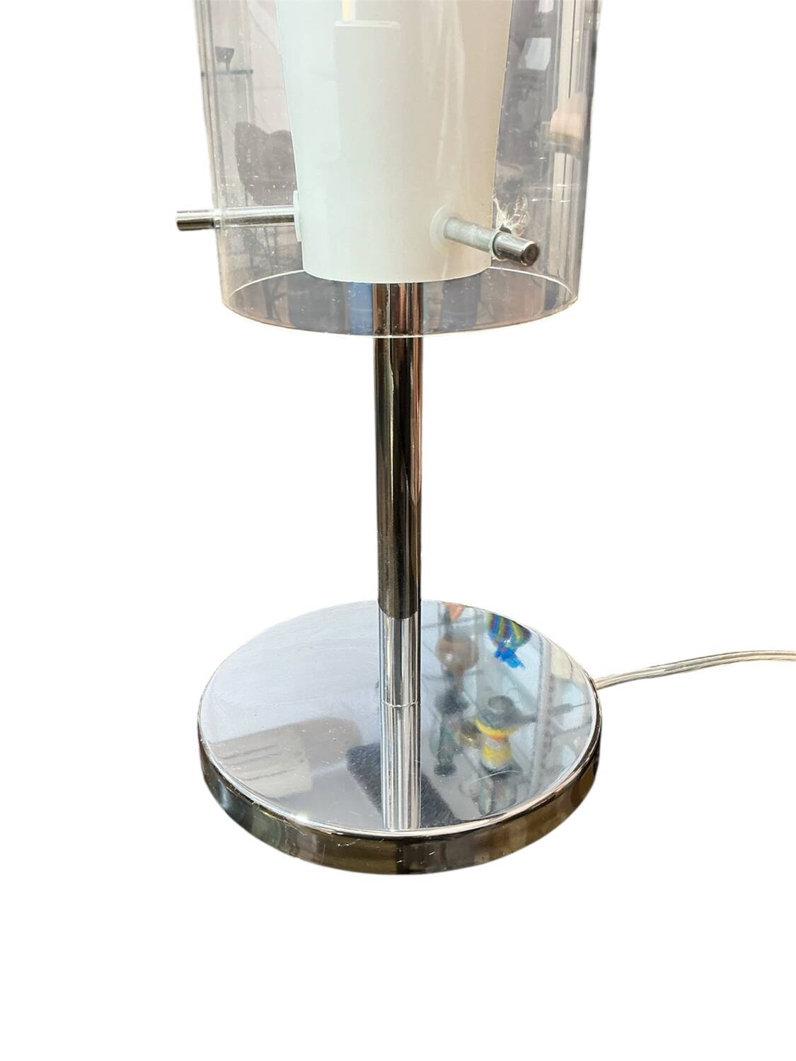 Glass and opaline table lamp with stainless steel base
