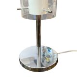 Glass and opaline table lamp with stainless steel base