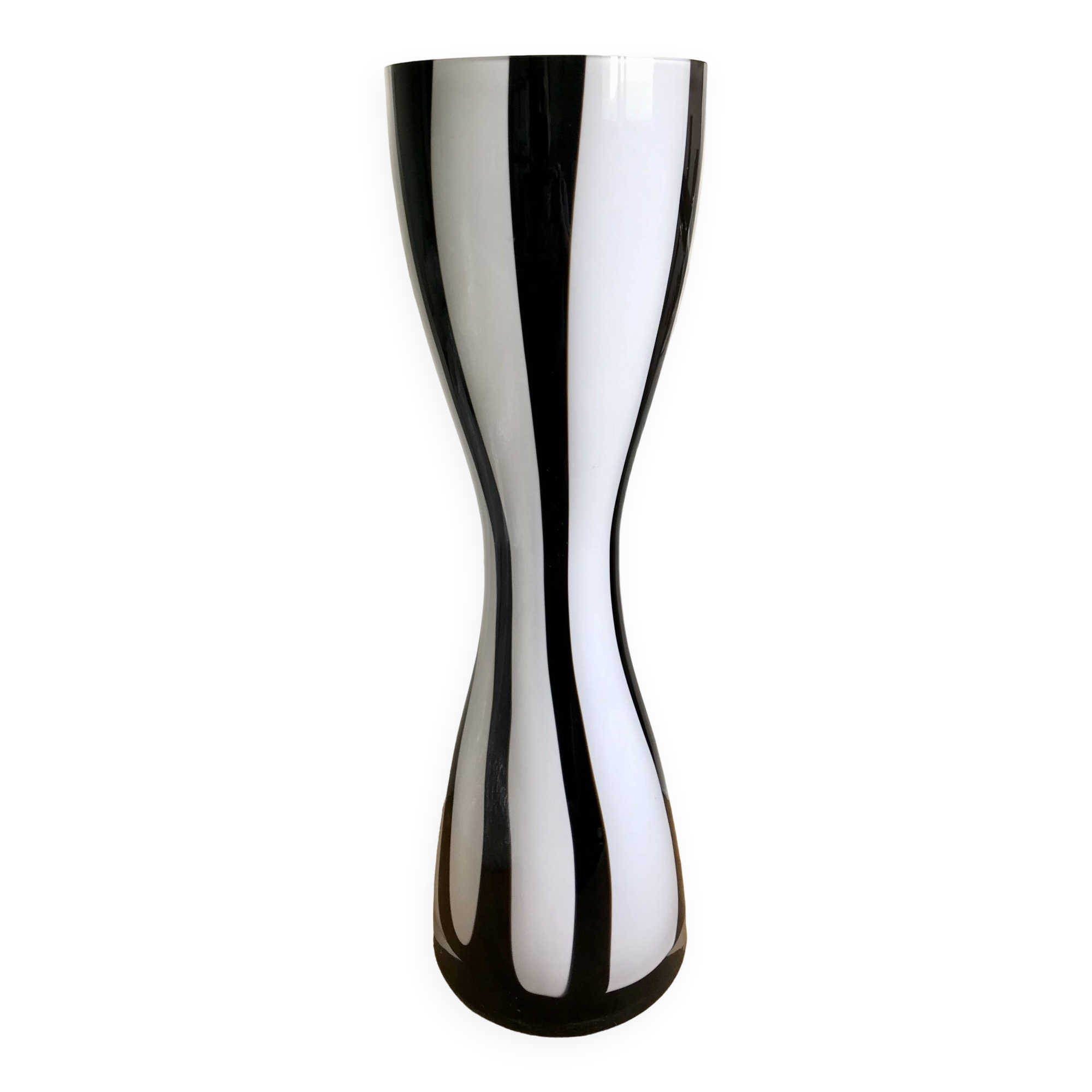Habitat black and white striped blown glass vase
