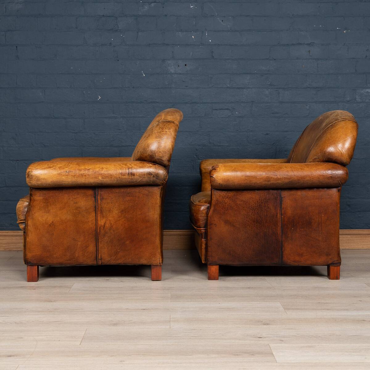 Vintage 20thc pair of dutch leather club chairs c.1980