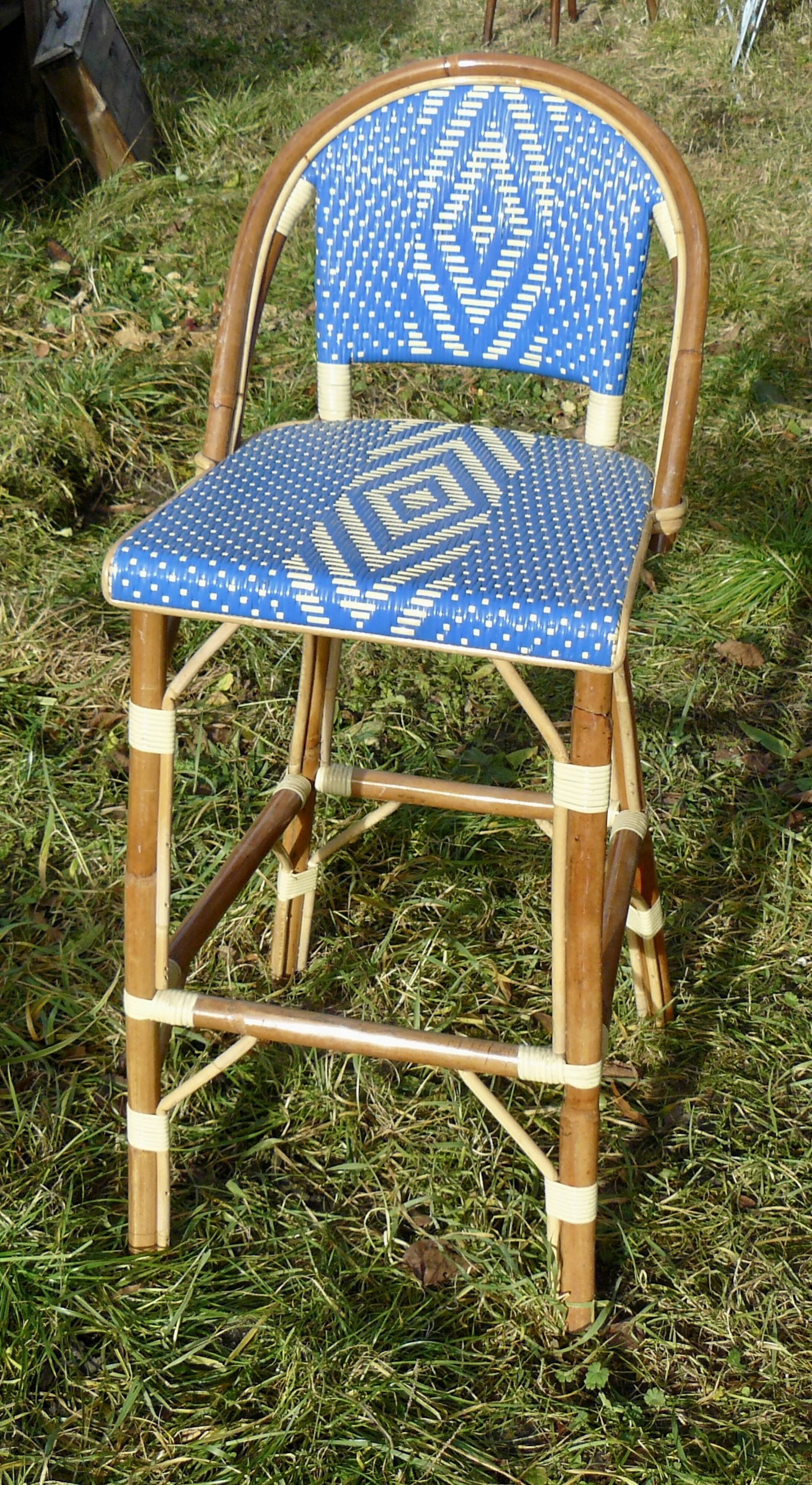 Bar stool with back rattan blue vintage 1970-80