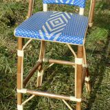 Bar stool with back rattan blue vintage 1970-80