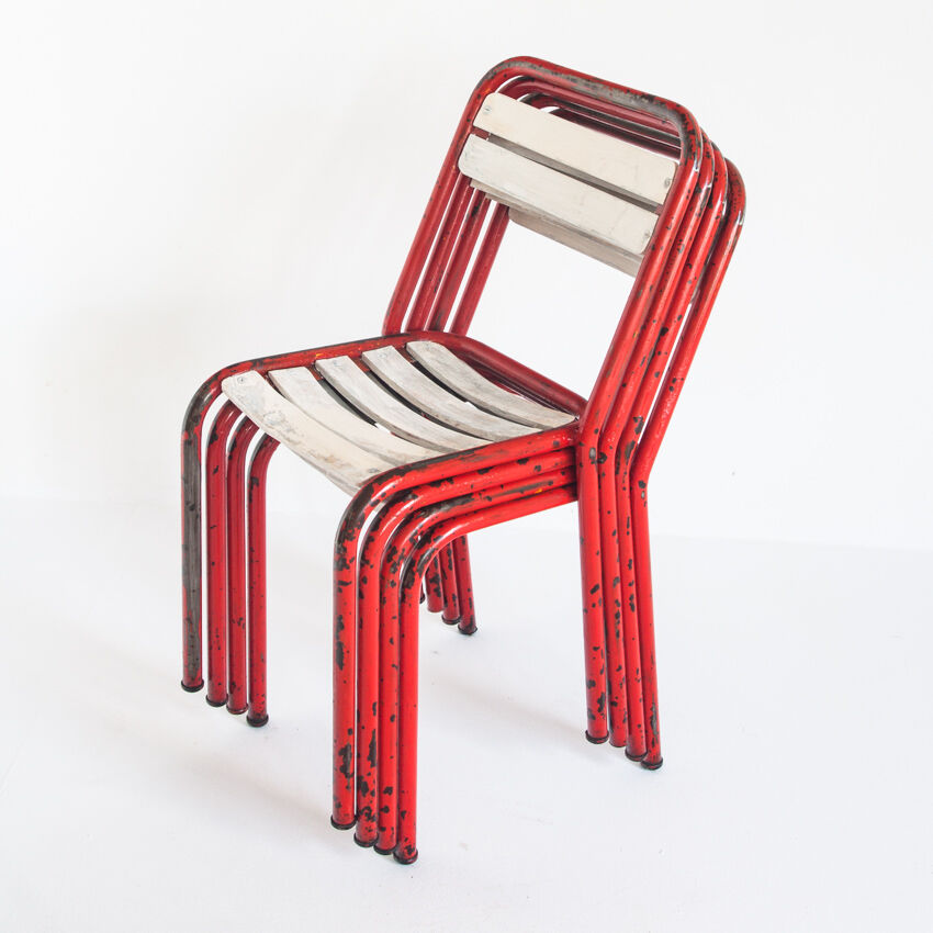 Set of 4 vintage chairs in iron and wood, France 1950