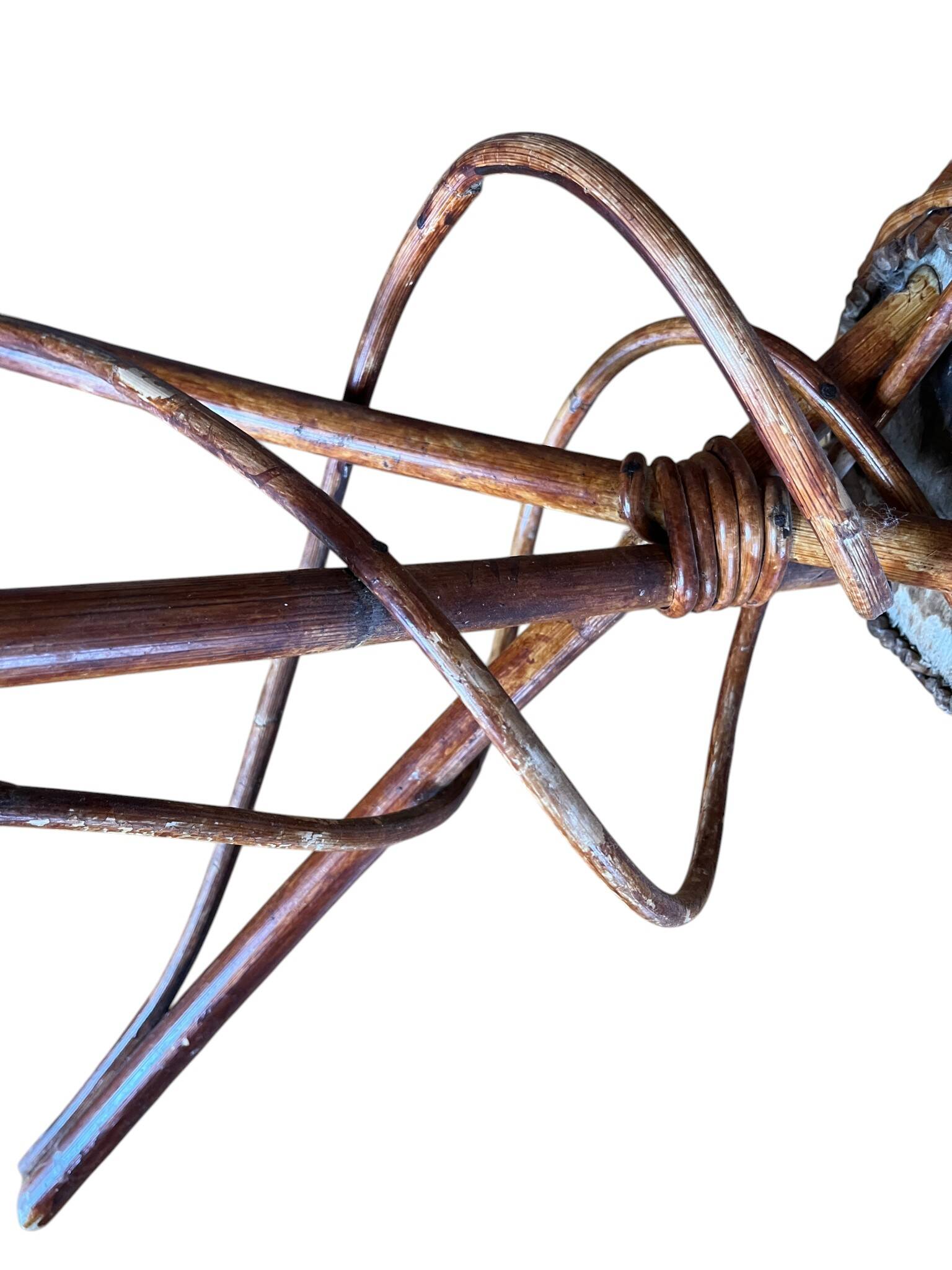 Tripod flower pot basket made of wicker, turned in the 1960s.