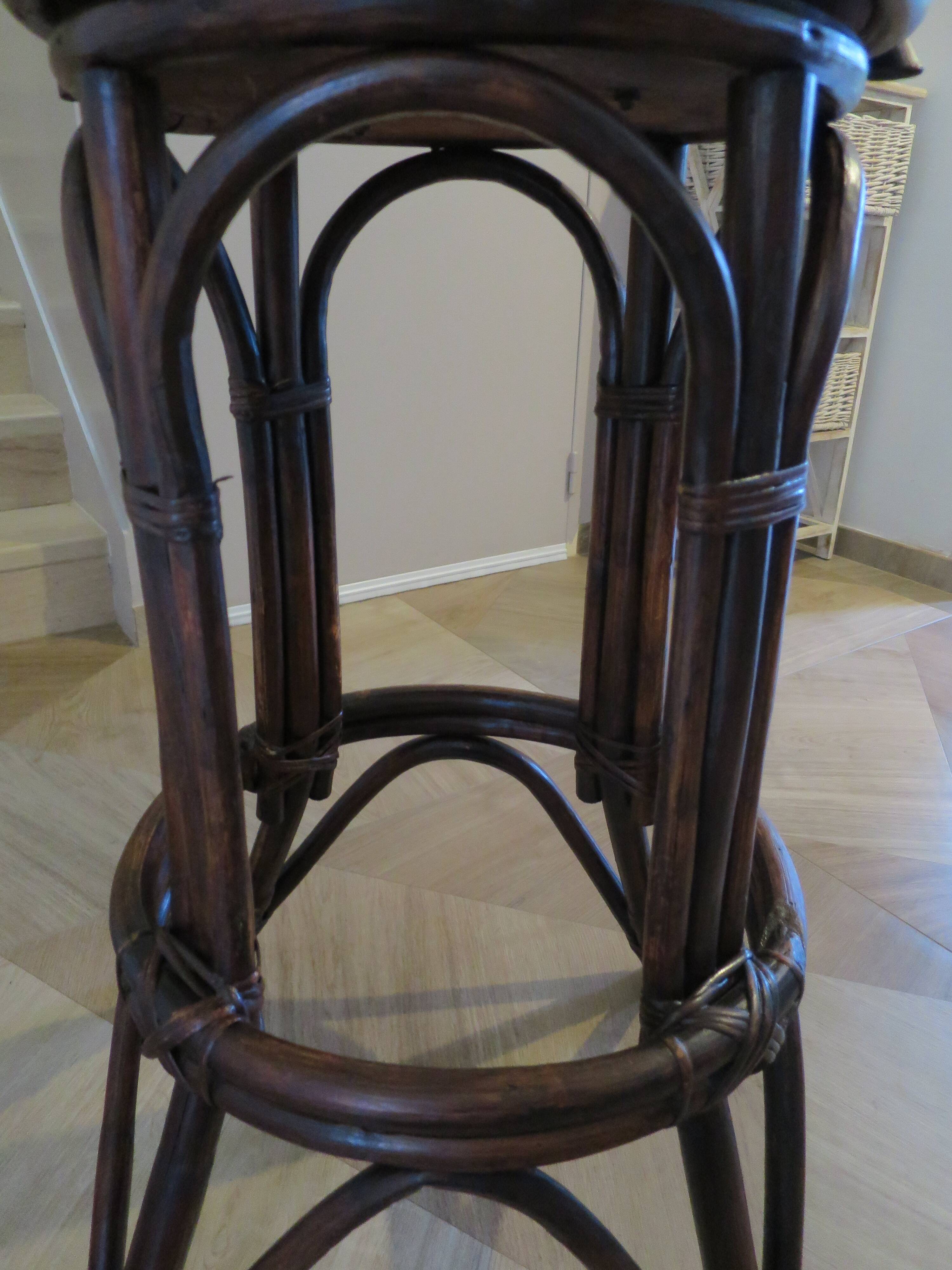 Set of 2 swivel bar stools / chairs - wood - cane - rattan - 80s