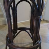 Set of 2 swivel bar stools / chairs - wood - cane - rattan - 80s