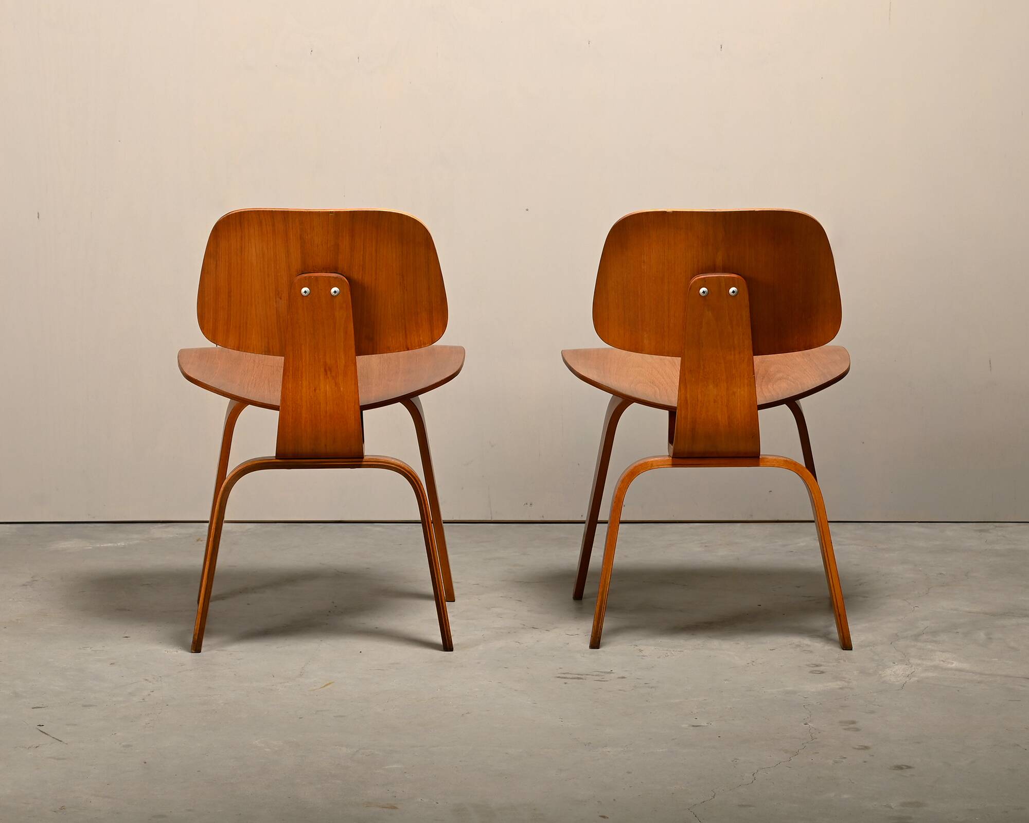 Charles and Ray Eames Early DCW Walnut Plywood Dining Chairs Herman Miller