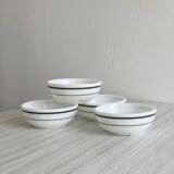 4 ramekins in white opaline, rounded shape, clean green borders