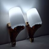 Pair of vintage space age smoked plexiglass wall lights nightlights