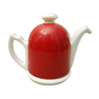 Théière type Salam Thé vintage retro en porcelaine et couvercle en métal rouge