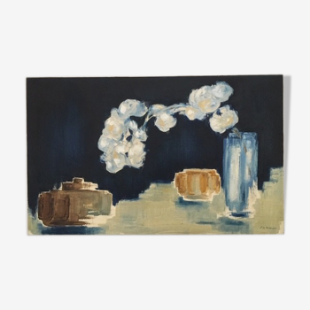 Peinture nature morte fleurs et vases