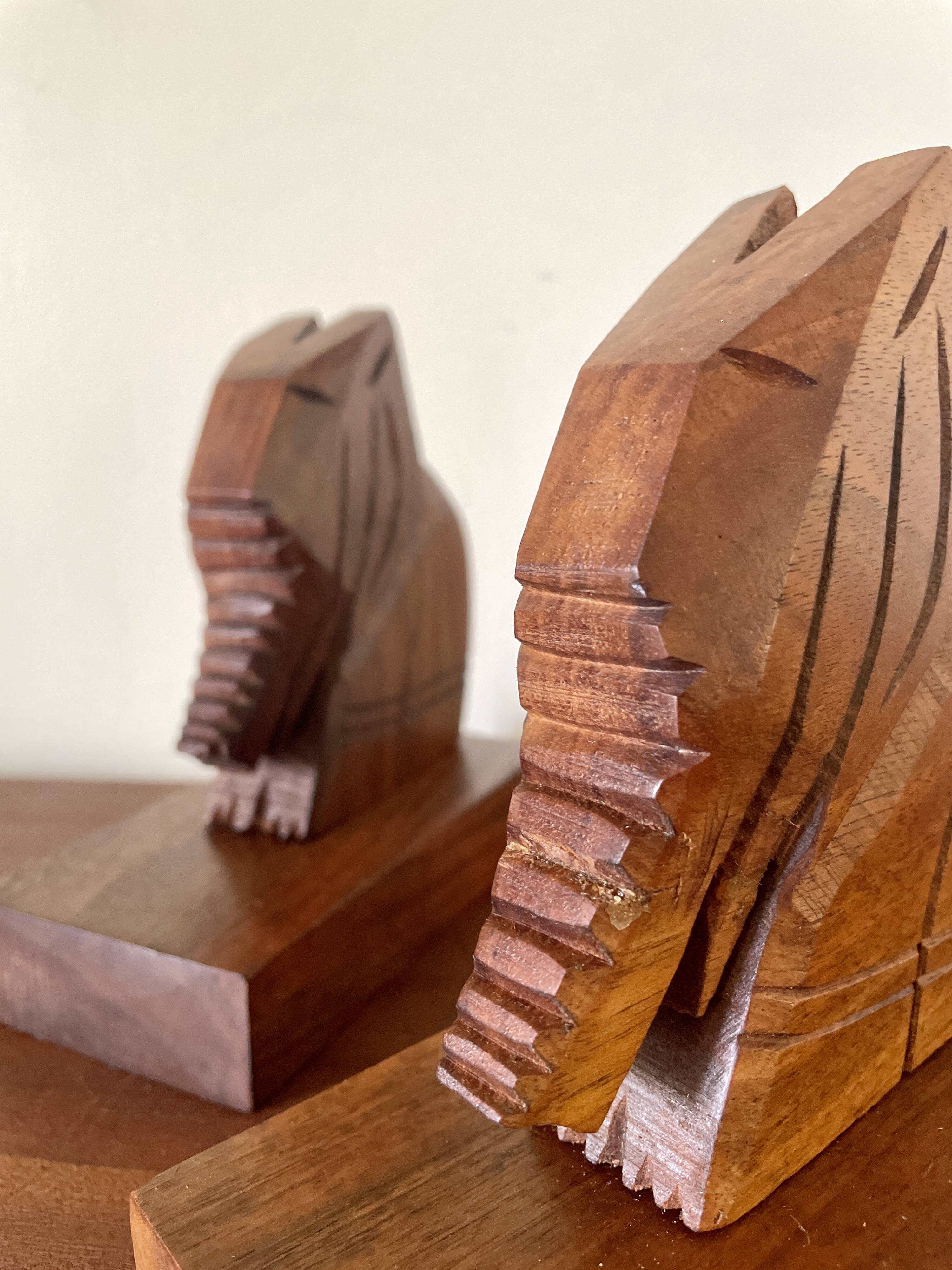 Wooden elephant bookends, handmade 1960