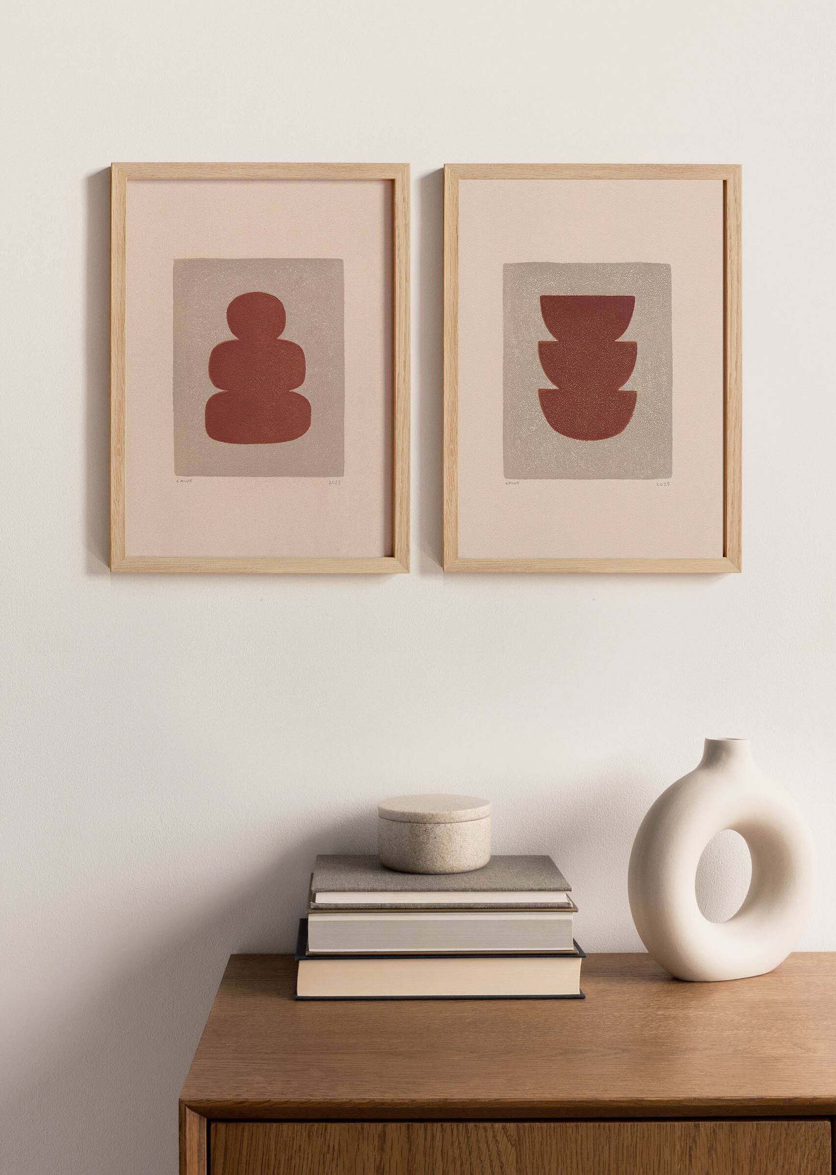 A pair of abstract paintings on paper, signed eawy