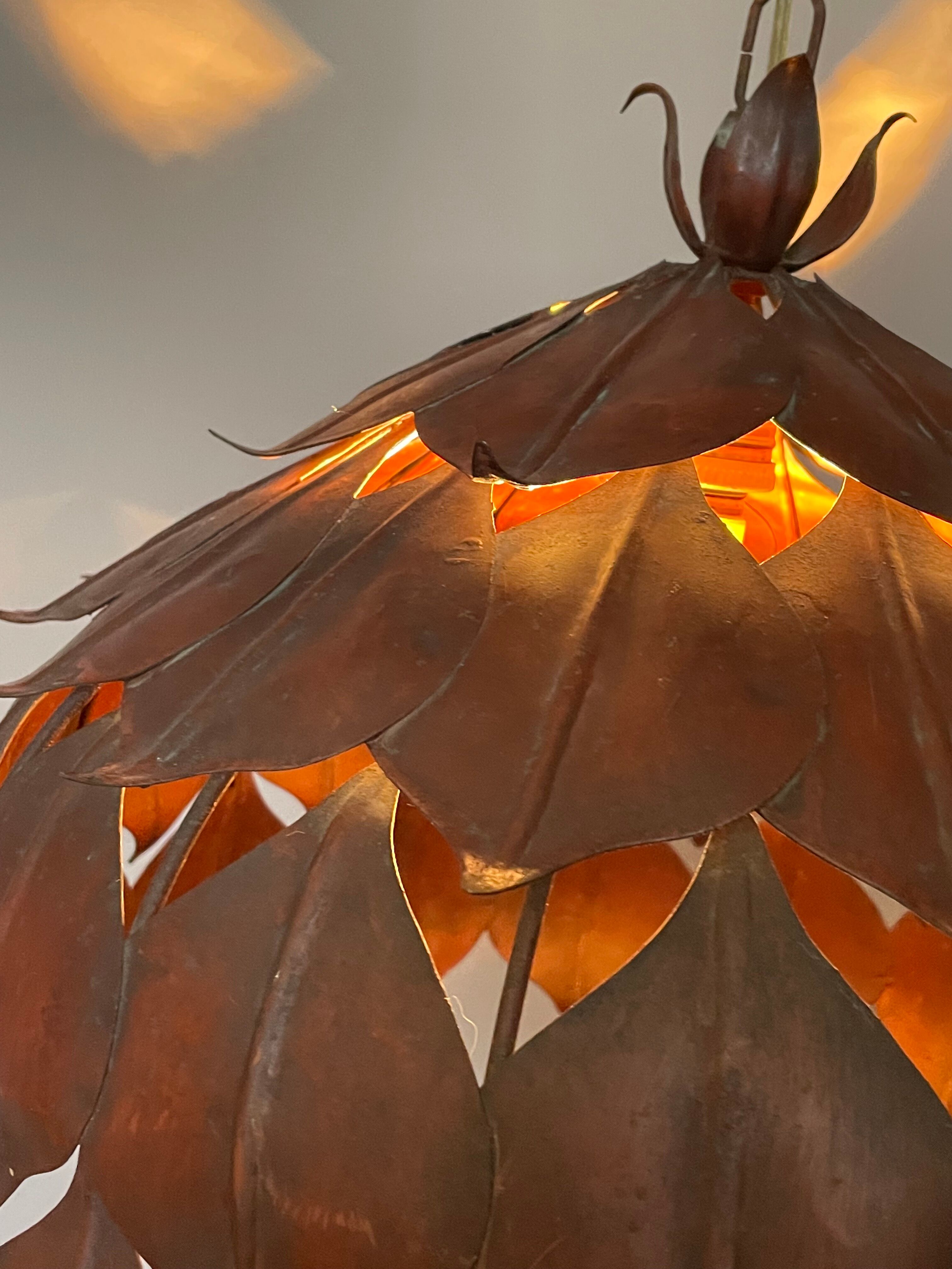 1970s metal chandelier Hans Kogl leaf patterns