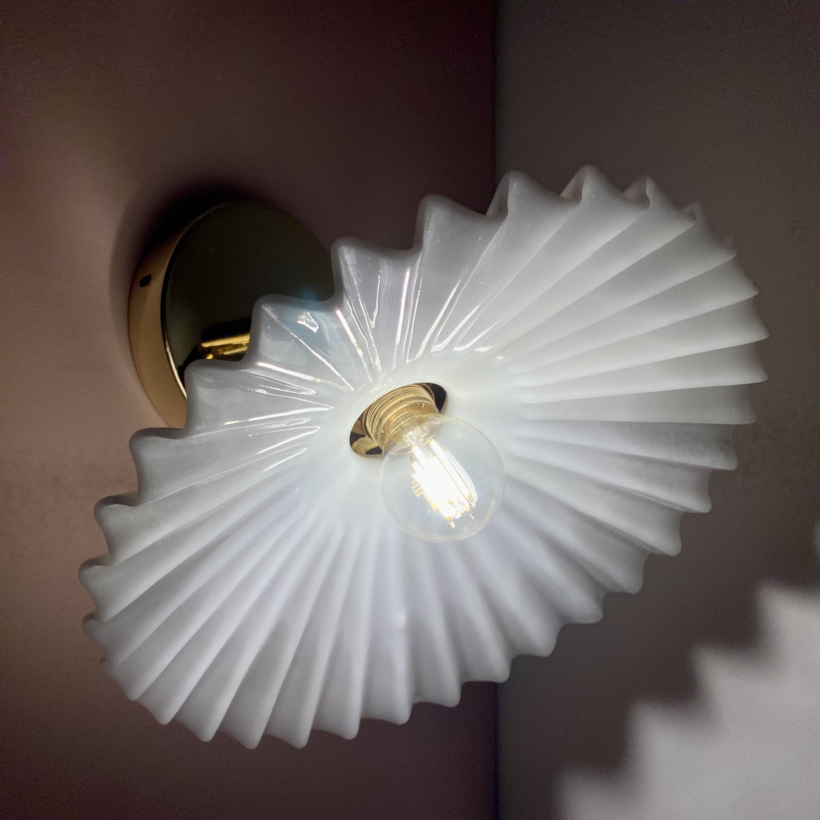 Vintage lampshade wall light in white opaline