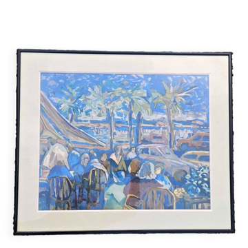 Robert Dago -Gouache Scène De Vie Saint Martinoises 32/150