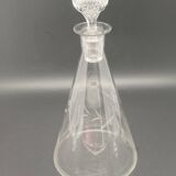 Glassware and bottle set in chiseled glass with flower motif
