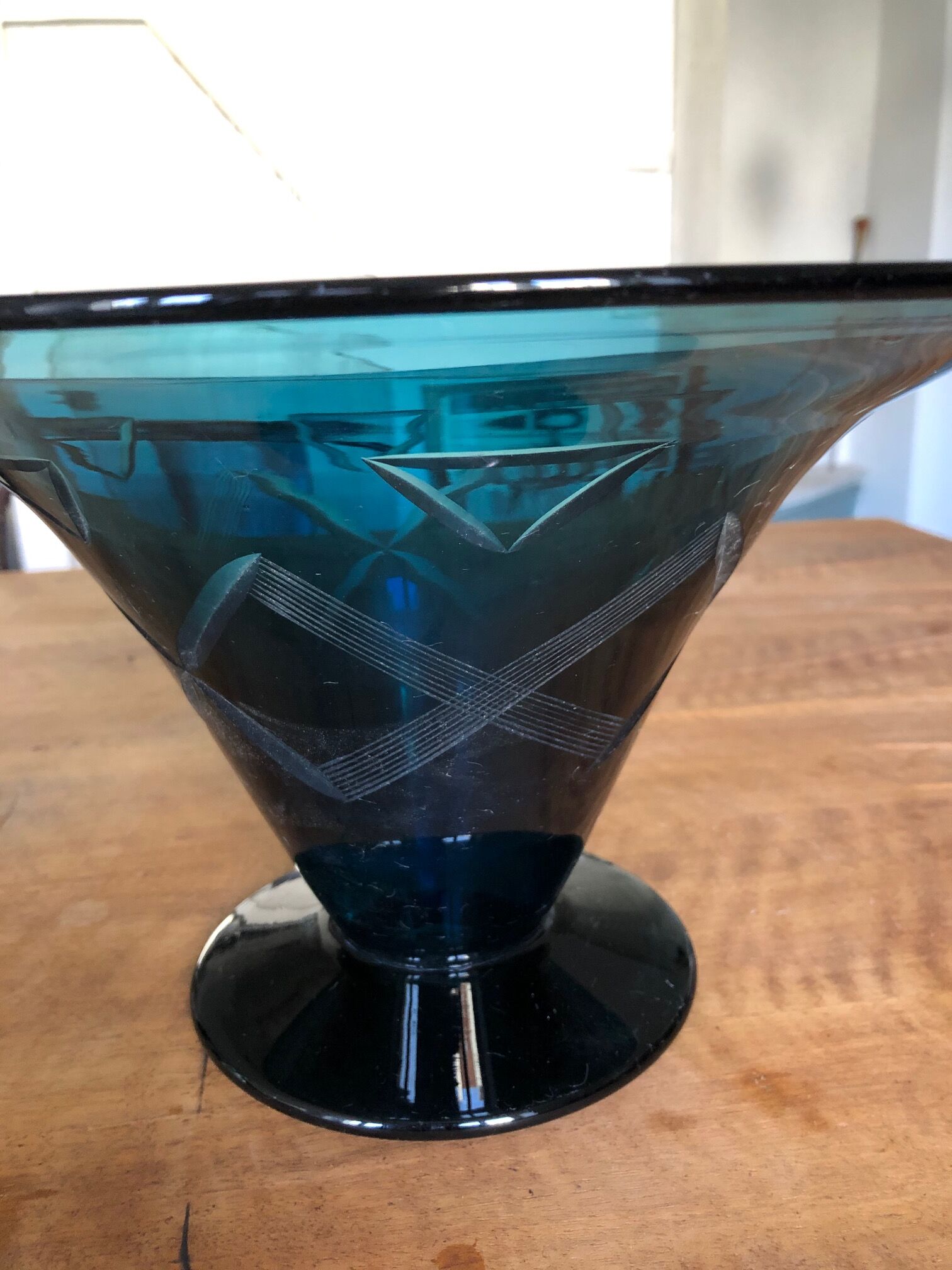 Large blue glass cut