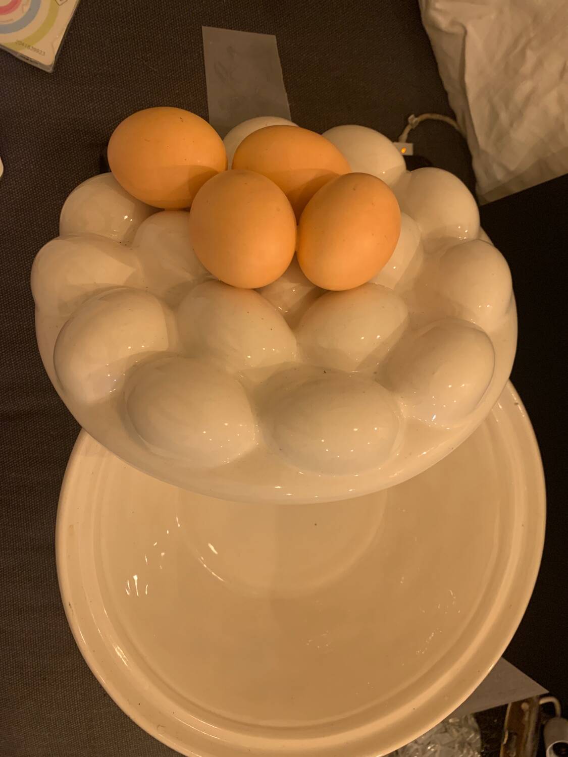 Trompe i'oeil ceramic slip egg box