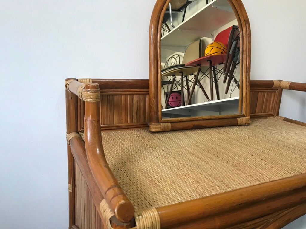 Coiffeuse bureau en rotin vintage