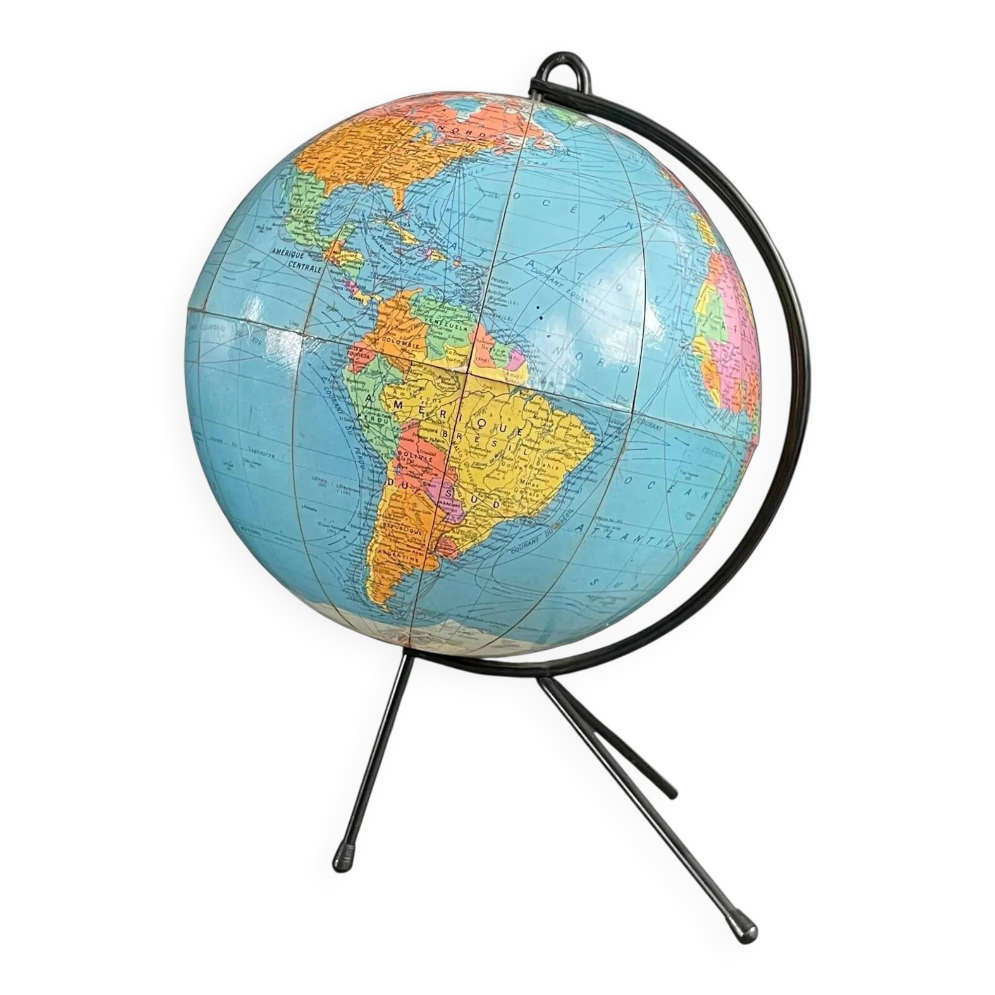 Vintage terrestrial globe Girard and Barrère - 1950s-60s - string base - Ref 1153